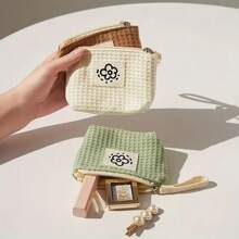 1pc Waffle Textured Compact Wallet, Mini Travel Makeup Pouch - Perfect For Coins, Lipstick, Feminine Pads, Portable Zipper Pouch,For Holiday Beach, Bathroom Collection, Bedroom Collection, Large Capacity - Multicolor - View 13