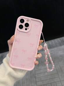 Pink Bowknot Fashion 1pc Straight Edge Perforated Phone Case Compatible With IPhone 16/15 Pro Max, 14 Plus, 13 Pro Max, 12, 11, 7G, 7P, IX, XR, XS Max Waterproof Shockproof Anti-Fall Scratch Resistant Spring Gift - Pink - View 2