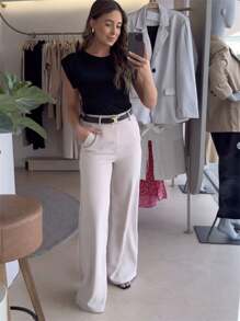 Plain Fkmoda Palazzo Pants - 沙灘色 - 查看 2