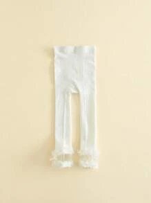 1pc Baby Solid Color Lace Hollow Breathable Leggings