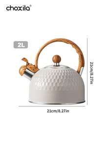 choxila 1pc 2L Stainless Steel Whistling Kettle - Creamy White With Wood Grain Handle, Perfect For Coffee & Tea, Compatible With Electric & Gas Stoves, For Outdoor, Camping