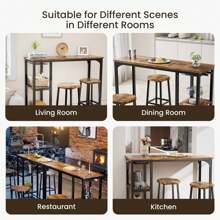 Juego de bar de 3 piezas con mesa y silla y dos gabinetes de almacenamiento abiertos con esquinas de mesa ajustables y bordes de mesa redondos para sala de estar, comedor, restaurante y cocina.