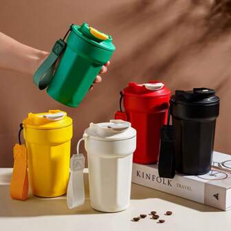 1 个 450 毫升/15.2 盎司高品质八角咖啡杯，不锈钢真空隔热杯，户外/车载便携式杯子，带绳，可长时间保持饮料冷/热，办公室杯带回学校