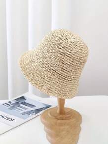 1pc New Solid Color Casual Simple Straw Hat, Lightweight Summer Sun Protection, Foldable & Versatile - Straw Hat - View 13