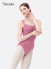 DonsGirl 1 Piece Women's Ballet Leotard With Double Straps - Corset Back & Cross Tie Design, Tight-Fitting For Dance/Gymnastics/Yoga, Performance Costume - 乾枯玫瑰色 - 查看 4