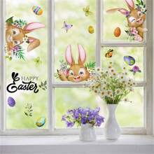 1PC Happy Easter Window Stickers Colorful Bunny Eggs Glass Sticker Spring Party Wall Stickers Easter Decorations For Home Festival Room - Multicolor - View 1