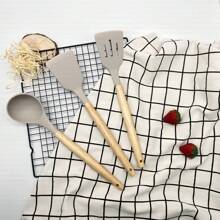 Wooden Handle Silicone Kitchenware 3-Piece Set Non-Stick Pot Silicone Dense Shovel Leaky Shovel Spoon Silicone Kitchenware Wooden Handle Kitchenware Set - Multicolor - View 8