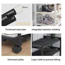 Metal Clothes Rack With Shoe Rack For Hanging Clothes With Storage Shelf, 3 Tiers Floor Coat Rack With Wheels Clothes Organizer Shelf Shoe Rack Floor Coat Rack, Clothes Hanging Rack, Clothes Organizer With Wheel For Hanging Clothes For Balcony, Bathroom, Bedroom And Laundry Room - 黑色 - 查看 3