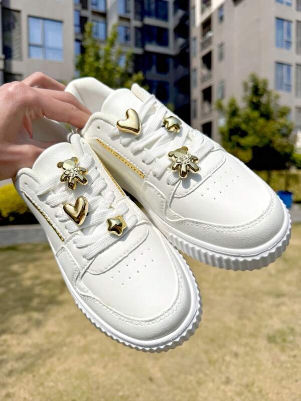 6pcs/Set Fashionable Shoe Decoration (Golden Bowknot Bear, Heart, Star) - Removable DIY Accessories, Suitable For Canvas Shoes, Sneakers, Platform Shoes, And Shoes With Laces - Perfect Gift For Holiday Parties And Special Occasions