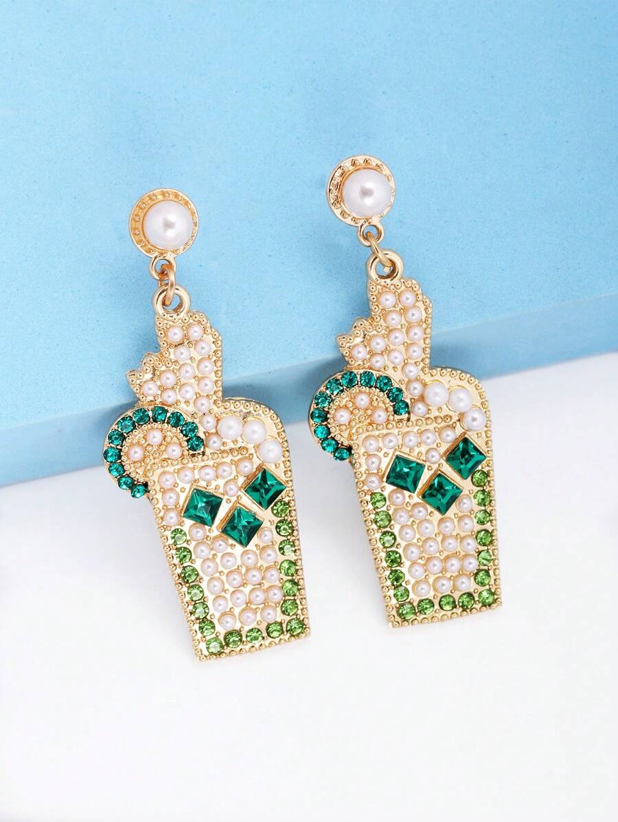 juran 1 Pair Rhinestone Dripping Drink Cup/Bubble Tea Cup Themed Earrings