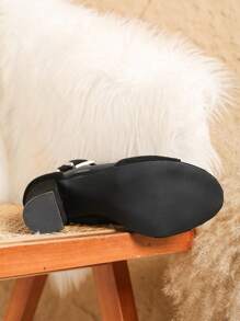 Women's Mesh Thick Heel Hollow Round Toe Zipper Back Ankle Boots, Spring/Summer - Black - View 6