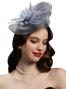 قبعة فاسينيتور قطعة واحدة للنساء مع مشبك شعر، قبعات حفلات الشاي، إكسسوارات رأس ريشية للزفاف، إكسسوارات رأس العروس، إكسسوارات رأس هالوين