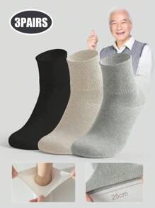 3pcs/4pcs/6pcs/12pcs Men's Loose Top Socks, Middle-Aged & Elderly Wide Mouth Non-Binding Ankle Socks, Plus Size, Solid Black/White/Gray, Casual Cotton Socks For Daily Wear, Fall
