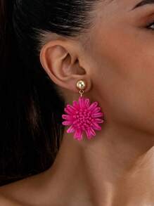 1 Pair Elegant & Romantic Raffia Flower Drop Earrings, Chic Daily And Vacation Accessory For Women