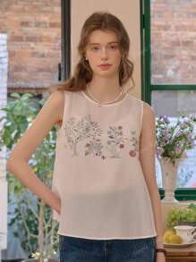 Simple Retro Dames Zomer Ronde Hals Kleur-Block Romantisch Elegant Vintage Losse Casual Mouwloze Tanktop