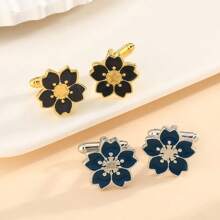 1 Pair Minimalist Cherry Blossom Cufflinks, Cute Floral Cuff Links Accessory