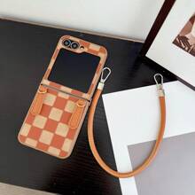 Check Pattern1pc Foldable Plaid Lanyard Phone Case, Compatible With Samsung Z Flip6/Z Flip5/Z Flip4