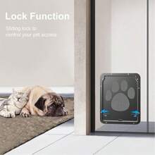 Cat Door For Screen Door, Flap Opening 8 X 10 Inches, Cat Door For Window Screen, Magnetic Self-Closing Small Pet Door For Sliding Door, Lockable, Black