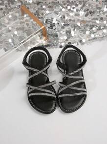 2025 新款罗马公主水晶装饰凉鞋，百搭平底轻便休闲沙滩鞋，适合女孩