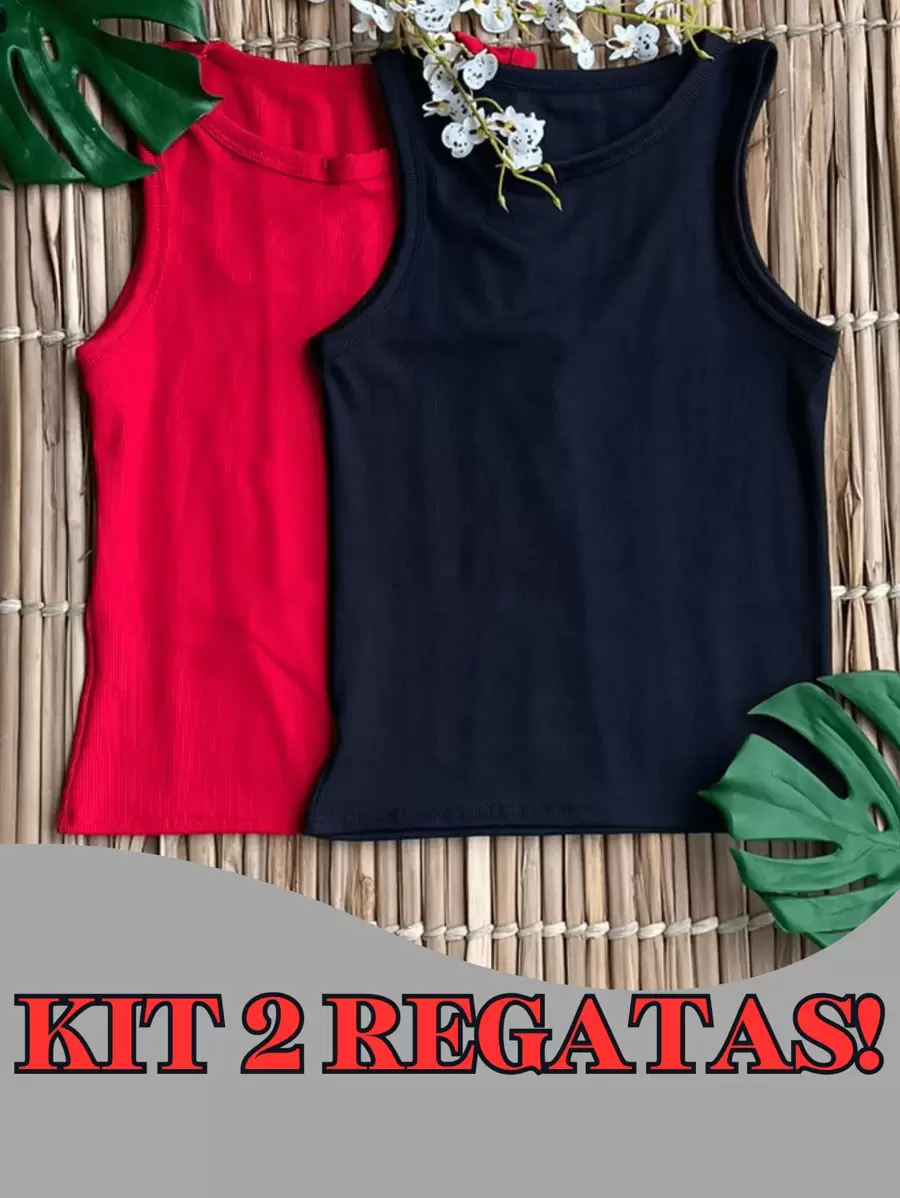Kit 2 Regata Canelada Lisa Feminina Camiseta Básica Blusa Casual sem Manga