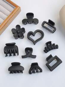 10pcs Minimalist Versatile Medium Black Series Matte Clip Set Includes Hair Claws For Bun, Half-Bun, Practical Hair Accessories
