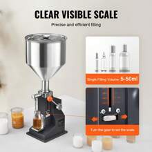 Pneumatic Or Manual Paste Liquid Filling Machine, 5-100ml Bottle Filler, Adjustable Bottle Filling Machine, Stainless Steel Liquid Filler With Pedal, Hopper For Milk Water Juice Essential Oil Shampoo Cosmetic Honey Lotion - Manual, 5-50ml - 查看 3