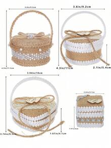 1 件乡村风粗麻布婚礼花篮，带珍珠手柄，花瓣篮，适合复古婚礼仪式，粗麻布戒指托枕头，靠垫戒指托枕头，适合结婚戒指托礼物戒指托 - 彩色 - 查看 9