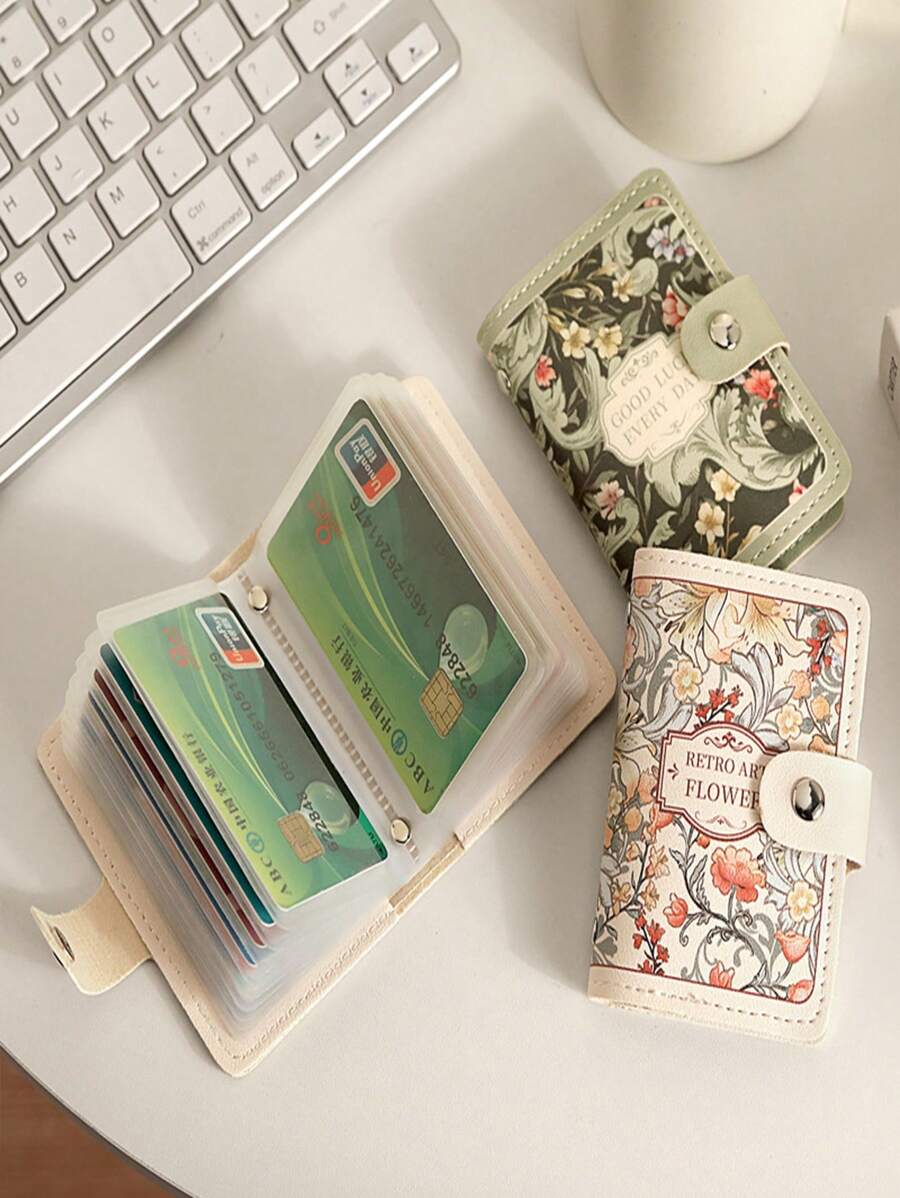 1pc Women Cute Leather Card Holder, Suitable For ID Card, Name Card, Bank Card, Credit Card For Women, Teenagers, Girls, Floral Print, Modern Design