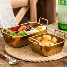 1pc Stainless Steel Gold Color Double Ear Snack Plate, Creative Candy Fries Basket Serving Tray - Multicolor - View 12