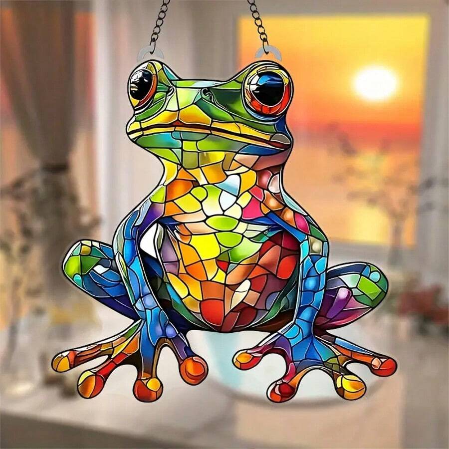 1 件 2D 亚克力青蛙捕光器，花园装饰捕光器（7.87 英寸 * 7.87 英寸），窗户悬挂，花园、门廊、客厅、卧室、办公室、房间装饰的奇特装饰，送给青蛙爱好者、自然爱好者、朋友和家人的礼物
