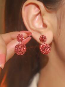 Europe And The United States Exaggerated Retro Palace Gorgeous Purple Double Round CZ Women's Crystal Earrings 1 Pair