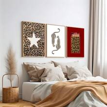 1/3 件豹纹印花帆布画别致奢华墙面艺术幸运 8 球猎豹海报学院风复古女生宿舍公寓装饰礼物送给她无框
