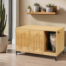 Cat Litter Box Enclosure,Stylish Hidden Litter Box Furniture, Modern Cat Litter Furniture Cabinet, Side End Table, Cat House With Scratch Pad, For Living Room, Bedroom, Entry Foyer - Natural - View 1