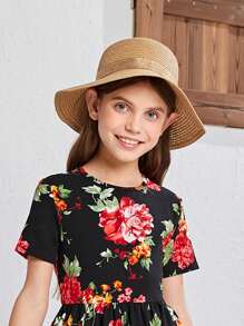 1 件女童卡其色蝴蝶装饰甜美休闲卡其色软边太阳帽，适合户外、海滩、度假、防晒、日常装、婚礼、儿童礼物 - 卡其色 - 查看 7