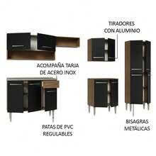 Cocina Integral Completa Modular Madesa Emilly 293cm Con Tarja Color Marrón/Negro 09 - Negro - Ver 5