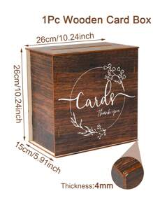 1 Set Rustic Wooden Wedding Card Box & Sign-In Box, With White Letter Card Slots To Hold Wedding Invitations, Multi-Functional Wedding Registration Box, Suitable For Wedding Party Decorations, Suitable For Receptions, Gifts, Bridal Shower Decorations, Size: 26*26*15cm - Brown - View 4