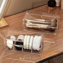 1 pièce Boîte de rangement de maquillage transparente, support en plastique pour pinceaux de maquillage, boîte de rangement de bureau anti-poussière, convient pour les rouges à lèvres, les ombres à paupières, les pinceaux, les houppettes - Léger, sans électricité nécessaire. Décoration de salle de bain, organisateur de salle de bain, organisateur de maquillage d'été, retour à l'école