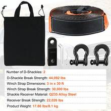 Off-Road Recovery Kit, 3" X 30', Heavy Duty Winch Recovery Kit With 30,000 Lbs Tow Strap, 44,092 Lbs D-Ring Shackles, Shackle Receiver And Storage Bag, For ATVs, Jeeps, Off-Road Vehicles, Trucks, 4 To 8 Pcs - 5 PCs - View 7
