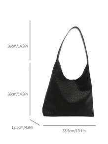 New Versatile Solid Color PU Leather Crossbody Bag, Casual Minimalist Baguette Tote - Black - View 2