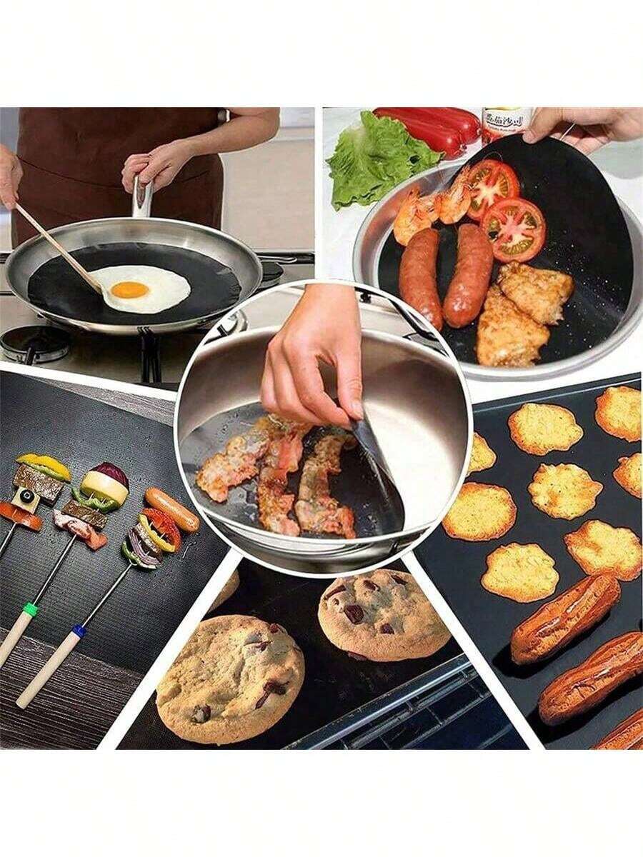 1/3/5 件超厚不粘可重复使用烤箱衬垫 - 重型烤箱地板保护垫，易于修剪以适应定制，适用于电烤箱和燃气烤箱，厨房配件，用于无乱烘焙不粘烧烤烤架垫耐热烘焙可重复使用烧烤盘烹饪烤架衬垫工具 40x33cm - 黑色 - 查看 1