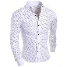 Camisas Hombre Casual Rojo, Blanco, Negro Camisas Formales Solapa Manga Larga Slim Fit Pentagrama Patrón Botón Abajo Camisa Adecuado para ocasiones de negocios y de trabajo, también es adecuado tanto para hombres y mujeres - Blanco - Ver 2