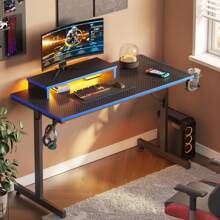 Wonderful 42" Gaming Desk PC Computer Office Gamer Table Desk With LED Lights & Monitor Stand In Red - 藍色 - 查看 4