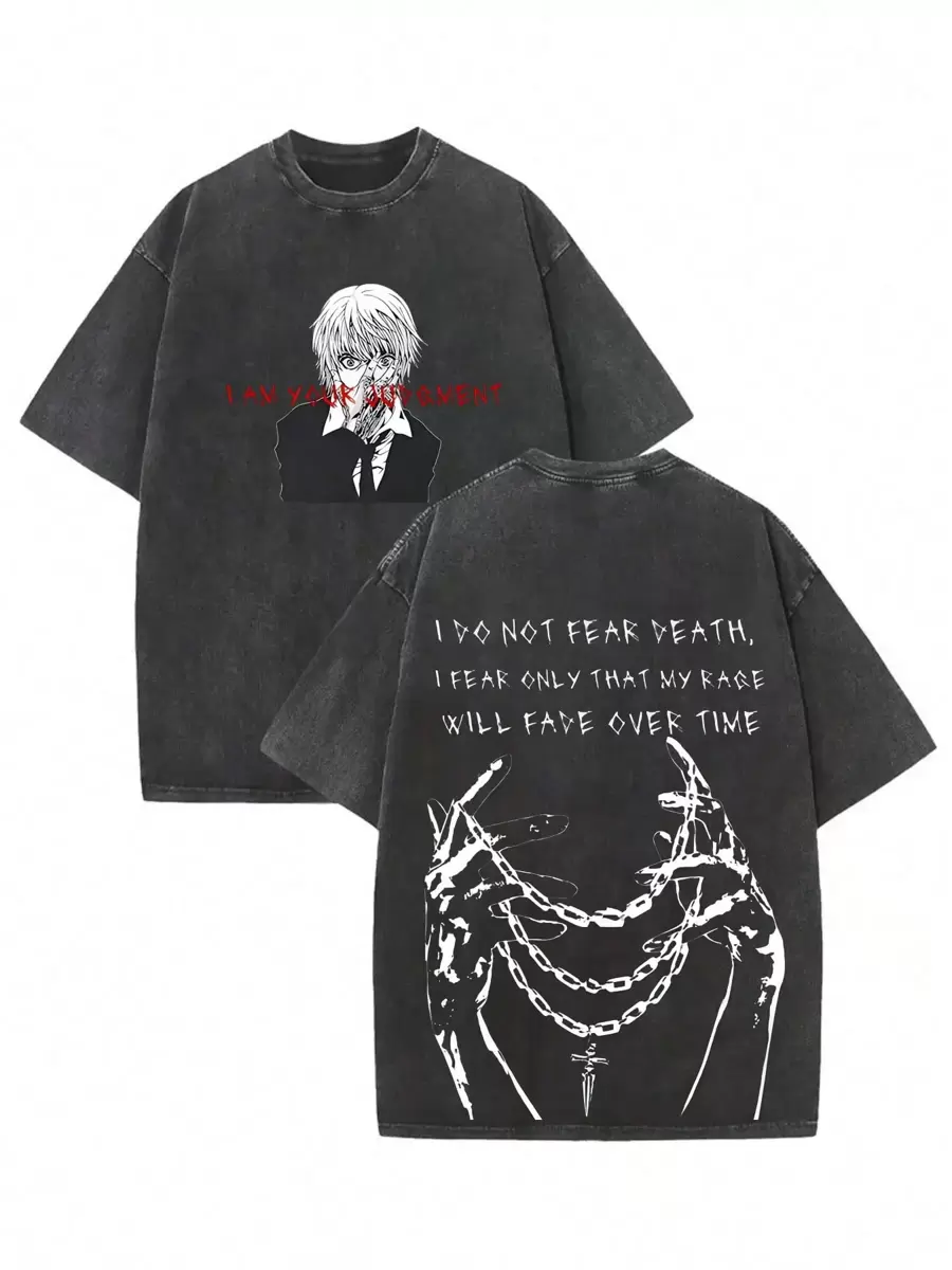 My Judgment Is Almost Always Correct. The Hot Blooded Cartoon Anime Y2K Hip-Hop Street Pendant Redemption Hand Pattern Double-Sided Printed 230g Washed Cotton T-Shirt, Men's Summer High-Quality Printed Washed Cotton Retro Fashion Brand Loose Casual Black T-Shirt, Suitable For Outdoor Wear In Summer, With A Certain Thickness, Daily Wear And Gifts For Friends, Back To School Gifts - Black - View 1