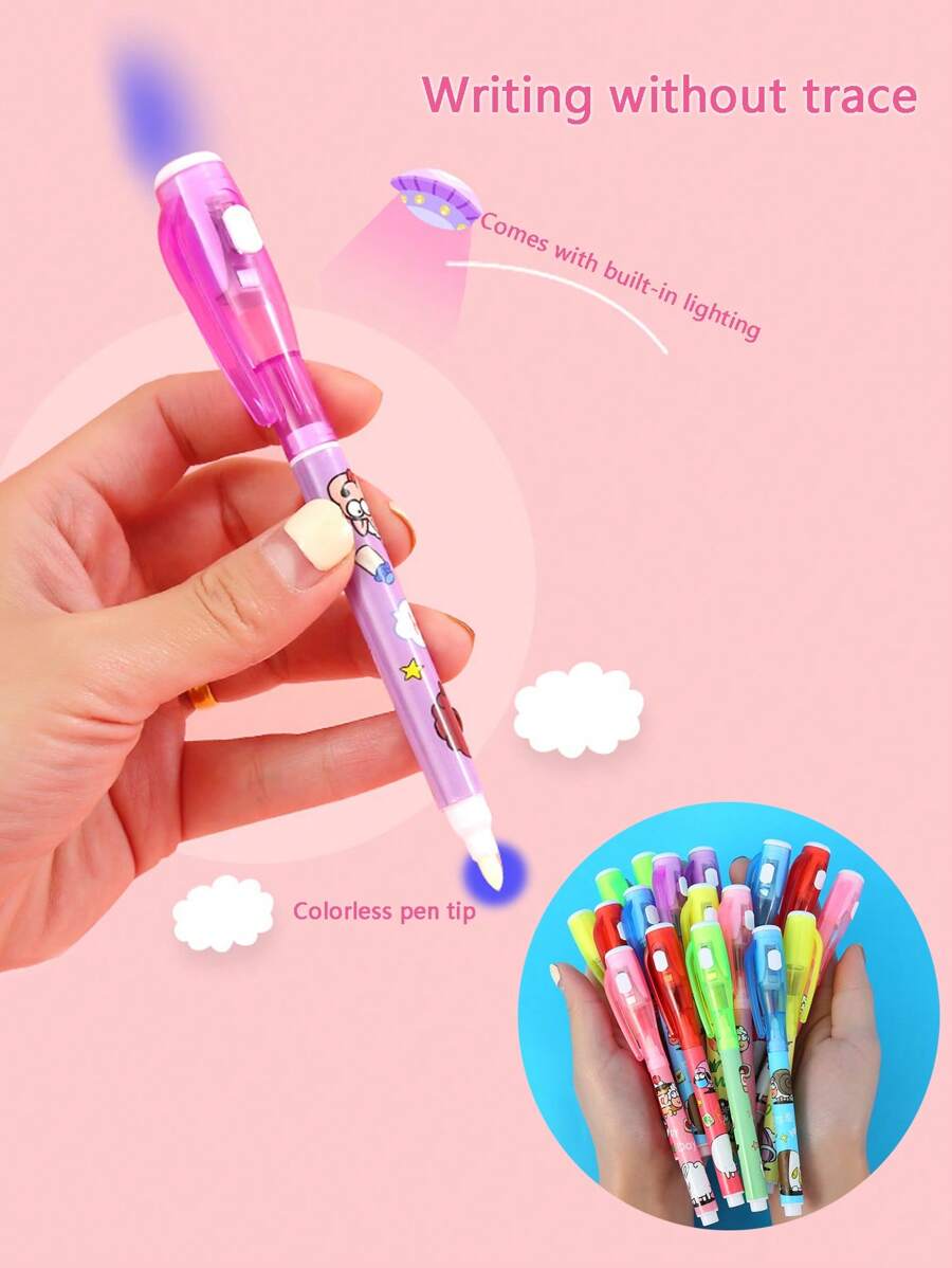 5pcs Magical Invisible Highlighters, Creative Invisible Light Pens With Built-In Lights That Appear After Illumination; Write Our Secrets