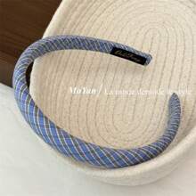 1pc Blue Plaid/Twill Fabric Headband For Women