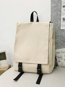 大学生防水翻盖货运风格背包，纯色休闲背包，旅行包， - 米色 - 查看 3