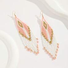 Pendientes hechos a mano con cuentas, estilo bohemio, joyería romántica y de moda, para uso diario de mujeres, regalo de Acción de Gracias, amistad, nuevos lanzamientos de primavera/verano - Rosa Pálido - Ver 2