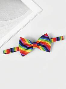 1pc Colorful Rainbow Striped & Floral Bowtie, Summer Men Necktie
