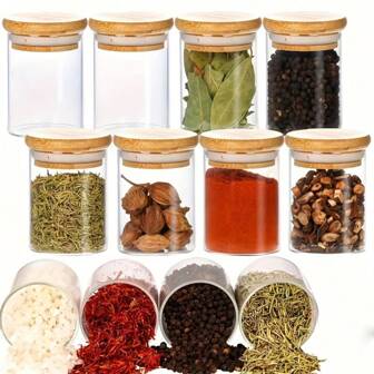 1/2/4/8 件带竹盖的玻璃储物罐，密封罐套装，透明容器，便携式透明食品罐，用于茶、咖啡豆、糖、糖果、饼干、香料、厨房食品储藏室整理