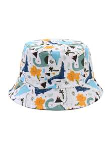1pc Chapéu de balde infantil, estampa de desenho animado, chapéu de sol ao ar livre, unissex, adequado para uso diário ao ar livre, beira-mar, proteção solar, primavera/verão - 1PC - Ver 4